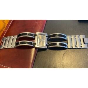 Women's Topten Silver Tone Watch with Black Enamel Accents, Quartz Movement